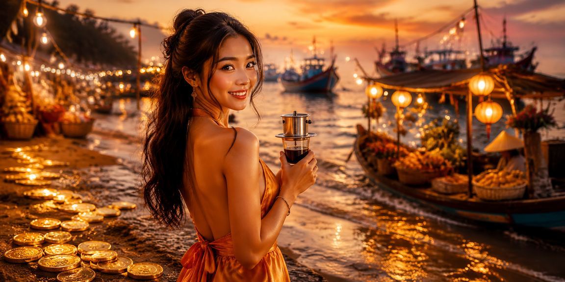 Người dùng tại Mũi Né dùng ứng dụng casino trên điện thoại bên ly cà phê buổi sáng